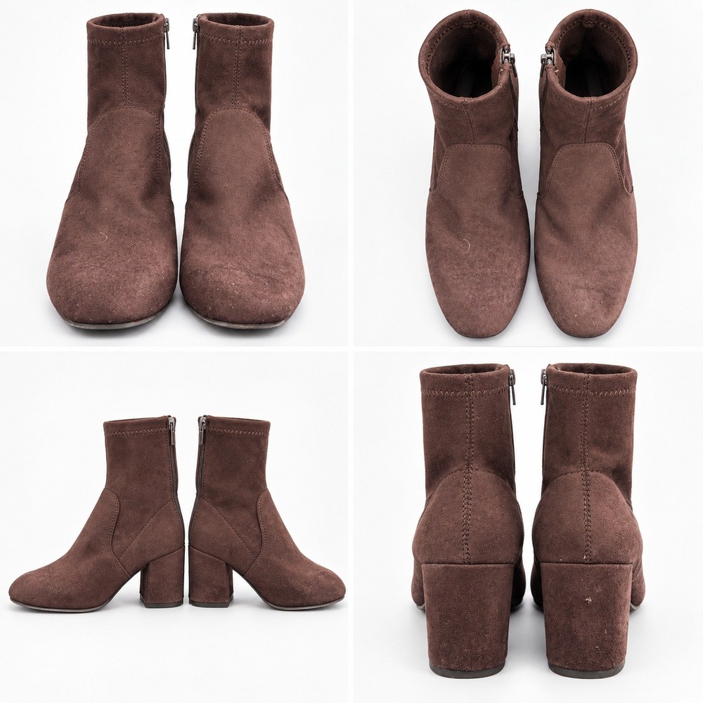 Rachel Zoe Ritsie Brown Faux Suede Block Heel Sock Ankle Booties 7.5M